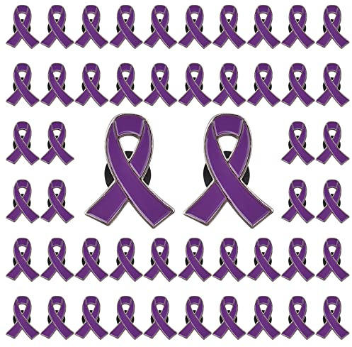 CRAFFANCY 50 Stück violette Bandnadeln, Alzheimer-Krankheit, Bewusstseinsabzeichen, Hausgewalt, Brosche, Gedenkband, Anstecknadeln für Beerdigung, Trauerveranstaltung, Trauer, Trauer, Erinnerung