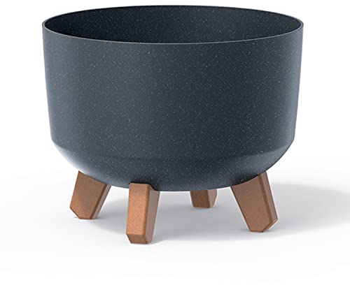 IMJ-Global Vaso per Fiori piante Tondo Gracia Regular ECO WOOD Decorativo in Plastica e 33% Legno da Interno Esterno 29x29x22 cm Nero Design Moderno 10 Litri