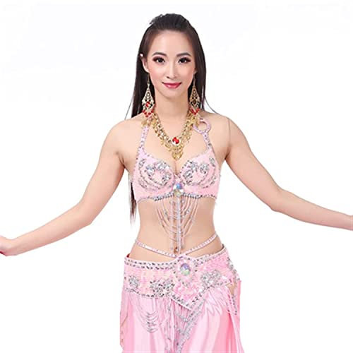 BATLAM Dance Wear orientalischer Tanz Pailletten Perlen BH und Gürtel Bauchtanz Anzug 2 Stück Kostüme für Bauchtanz (Rosa S)
