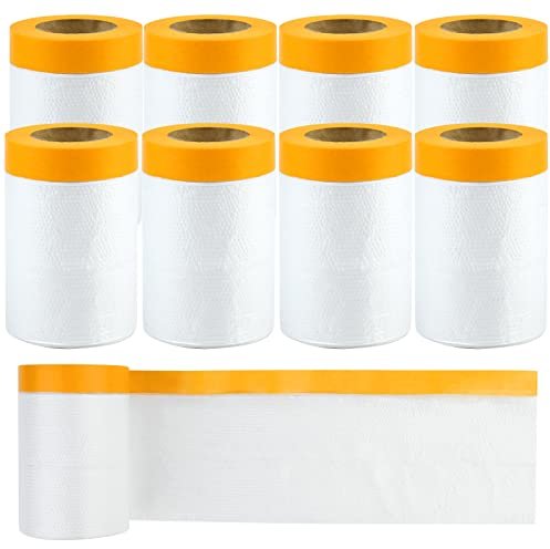 Film De Masquage Avec Ruban, 8 Rouleaux 55cm X 20m Film De Masquage, Bache De Protection Peinture Transparente, Masker Avec Ruban De Masquage Pour Masquer Et Recouvrir Durant Travaux De Peinture