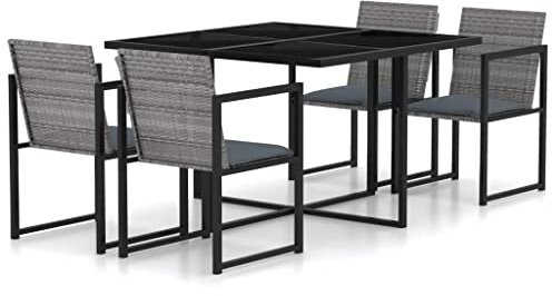 Hommdiy 5-TLG. Garten-Essgruppe, Balkonmöbel, Gartenmöbel-Set, Lounge-Set, Terrassenmöbel mit Kissen Poly Rattan Grau