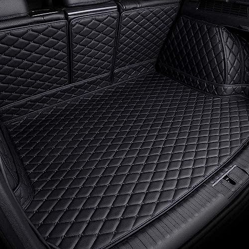 SYPPCH Leder Auto Kofferraummatte für Peugeot 5008 7 Seats 2017-2023, Langlebiges Wasserdichtes VollstäNdige Einkreisung Antirutsch Kofferraum Schutzmatte,A/All-Black