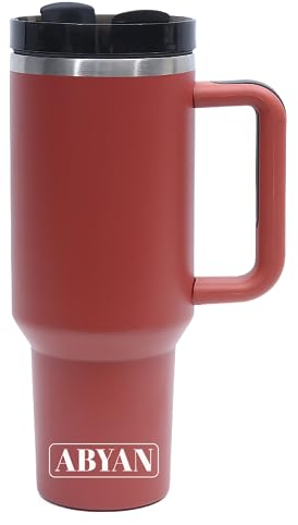 ABYAN H2.0 Tumblers 40 Oz Travel mug with Handle and With Straw New Pattern Double Wall Insulated Stainless Steel Car Cup (red)