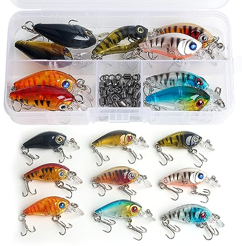 Realure 9 Stück Mini Elritze Angelköder Set mit Rollende Angelwirbel,4.5cm 3.5g Wobbler Forelle Kurbel Köder mit Dreifachhaken,Lachs Köder,Döbel Köder,für Salzwasser,Süßwasser,Forelle,Barsch