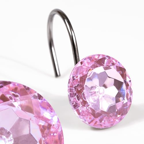 Rosa Kristall-Duschvorhanghaken: Glitzernde Glanz Funkelnde Runde Diamant-Dekorative Duschvorhanghaken für das Badezimmer - Luxuriöse Glamouröse Strass-Duschvorhangringe - Set von 12
