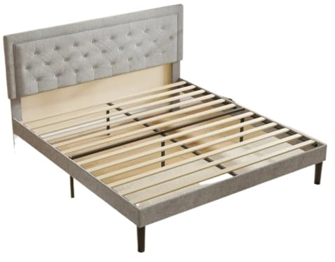 Massagetisch, Schlafsofa, Kingsize-Bett, hellgrauer Bettrahmen mit verstellbarem Kopfteil, für Schlafzimmer von Erwachsenen und Teenagern, Boxspringbett Nicht erforderlich