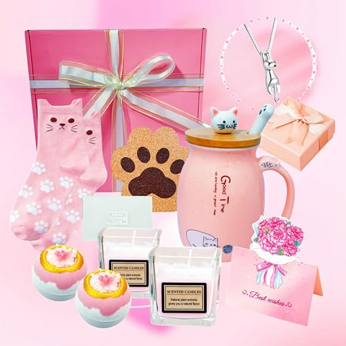 WOSHIDEFA Cat Coffee Mug - Gifts for Cat Lovers, Mom, Women - Christmas, Birthday, Mother's Day Gift Basket for Her, Wife