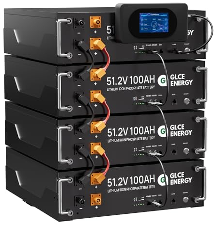 GLCE Energy Batterie au Lithium LiFePO4 51.2V 400Ah, Grand écran LCD, BMS Intelligent 100 A intégré, Batterie pour Camping-Car, Solaire, Stockage d'énergie Domestique