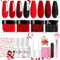 Honey Joy Dip Powder Nail Kit Starter,4 Colors Deep Red Glitter Holographic Black Dipping Powder Liquid Set with Base Top Coat for Nail Art Manicure Salon DIY No LED Nail Lamp Needed, Dip-7pcs-08