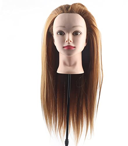 Hairart Seidiges Echthaar-Puppe, 28 X 19 X 16 Cm, Make-up-Schaufensterpuppe, Friseur-Training, Kosmetologie-Puppe, Blond, Goldbraun, Hairart-Haarschaufensterpuppe
