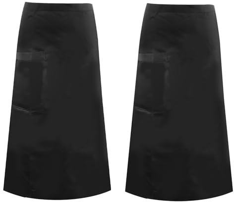Granvoo 2 Stück Schürze Schwarz, Taillenschürze mit Taschen, Schürze Taille Lang, Kellnerschürze, Kellnerschürze Lang, Vorbinder Schürze Lang, Taillenschürze Schwarz für Cafe, Gaststätte, Bistro