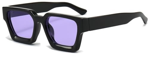 RUNHUIS Retro Dicke rechteckige Sonnenbrille für Damen Herren Vintage Klassisch Großer quadratischer Rahmen Chunky Brillen Schwarz/Violett
