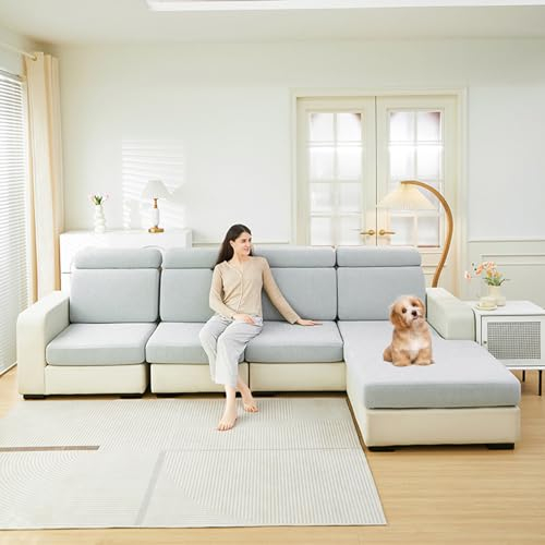 ARBOEE Universell für L-förmiges Ecksofa, Sofabezug, Wohnzimmersofa, Jacquard-Sitzkissen (mit 2 Kissenbezügen) (Hellgrün, M-Rücken)