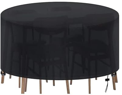 Abdeckung für Gartenmöbel, 110x80cm 420D Oxford Gewebe Wasserdicht Beschichtung mit Windfest Klipse Winddicht Anti-UV Abdeckplane für Balkonmöbel Outdoor Sofa Tisch Möbelsets - Schwarz rund