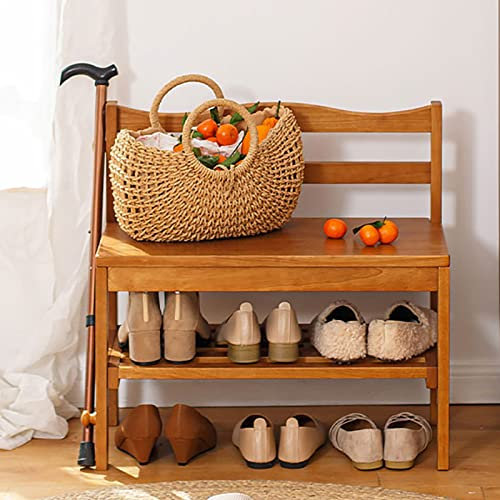 Generisch Schuhbank Rustic Wooden Shoe Bench with Backrest Farmhouse Shoe Storage Bench Entryway Shoe Organizer Furniture Decoration Brown 62 x 32