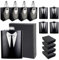 Daily Treasures Tuxedo Engraved Stainless Steel Hip Flask Set - 4Pcs Whisky Flask & Gift Boxes,8oz 18/8 Steel Groomsmen Gift Set, Leakproof Wedding Essentials for Stag Weekends & Whisky Travel Party