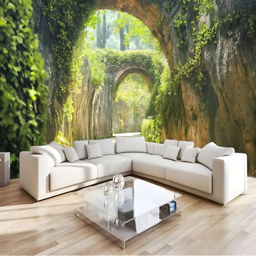 JSCWDET 3D Grotte Höhle Fototapete Wandbild - Pflanze Efeu Wanddeko - 300 x 210 cm (B x H) Wandtapete Fotoplakat für Wohnzimmer, Küche, Schlafzimmer - Wandkunst