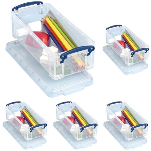 Really Useful Plastic Storage Box 0.9 Litre Clear (Pack of 5)