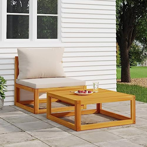 Myheimly Couchtisch 68x68x29 cm Massivholz Akazie Taupe Tisch