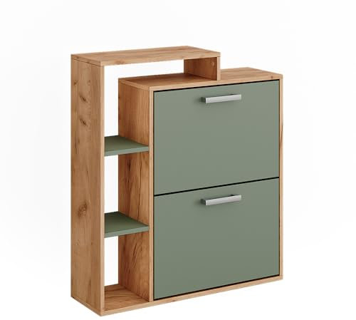 Vicco Schuhkipper Orlando, Schuhregal, Goldkraft Eiche/Grün, 80 x 90 cm