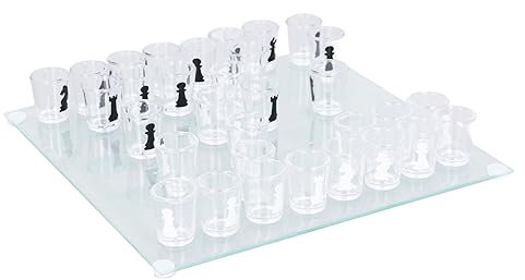 Jeu D'échecs en Verre à Siroter, Jeu à Boire, échiquier 22,5 X 22,5 Cm avec Pièces en Verre à Siroter pour S'amuser, Faire la Fête ou Se Retrouver Entre Amis