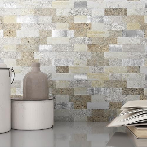BeNice Stick on Wall Tiles Kitchen,Marble Splashback Mosaic Tiles Stickers Self Adhesive Bathroom Matte(5 pcs Forest Grey)