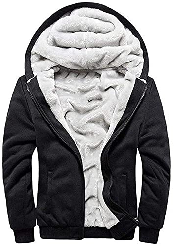LEZUAN Homme Sweat à Capuche Hiver Chaud Hoodie Épaisse Pull à Capuche Doublée Polaire Manche Longue Veste à Capuche avec Fermeture éclair intégrale,Noir,L