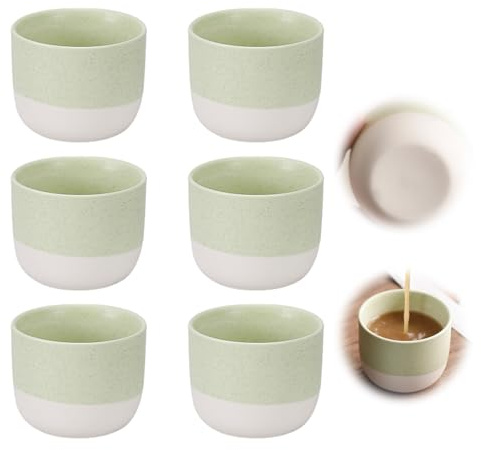 PRITOK Juego de 6 tazas de café de cerámica de 150 ml, de pared gruesa, coloridas, de gres, sin asa, para café, té y leche