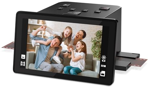 Scanner numérique de Films et de Diapositives avec Grand écran LCD de 5 Pouces, Scanner négatif et Scanner de Diapositives pour numériser, convertit 135, 126 KPK, 110 négatifs et Super 8 Films en 22
