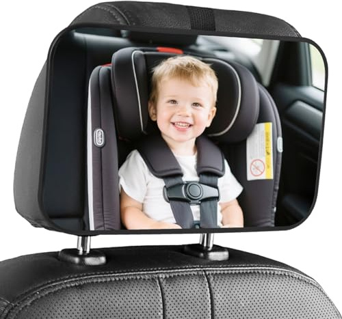 Vicloon Autospiegel Baby Rücksitz, Rücksitz Rückspiegel mit Schnalle Clips, Rücksitzspiegel für Babys, Bruchfestes, Groß Vision Babyspiegel Rücksitzspiegel für die Meisten Fahrzeuge-Schwarz