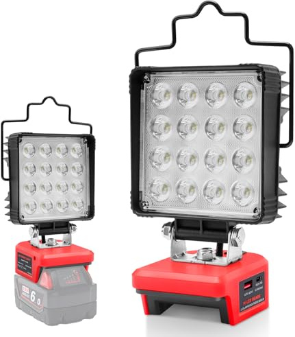 Powarobor Cordless Jobsite LED Work Light for Milwaukee 18V M18 Battery | 48W 5800LM Spotlight Lamp Flood Light with Low Voltage Protect ,USB & Type C Phone Charger for Workshop Emergency Repairing