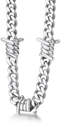 Bestyle Collana da uomo in filo spinato catena a maglia barbazzale spine in acciaio inox Hip-Hop Punk gotico gioielli cubani catena di estensione da uomo