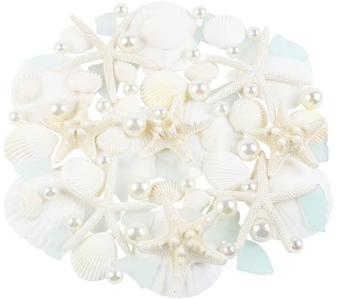 TaoQ C 36 PCS Starfish Scallop Shells, 5 CM - 10 CM Natural White Seashells with Seaglass and Pearls Natural Beach Seashell for Crafts Home Wedding Ocean Themed Party Decoration