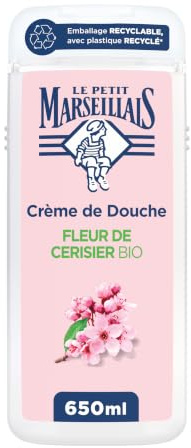 Le Petit Marseillais – Crème de Douche Extra Douce Fleur de Cerisier Bio (flacon de 650ml) – Formule vegan avec 92% d'ingrédients d'origine naturelle – Emballage recyclable, avec plastique recyclé