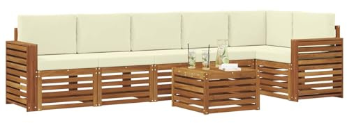 vidaXL Sofagarnituren 7 pcs Natur und Creme Massivholz Akazie, Moderne Garten-Sofagarnituren, robuste Loungemöbel, Akazienmodule für entspanntes Chillen im Freien