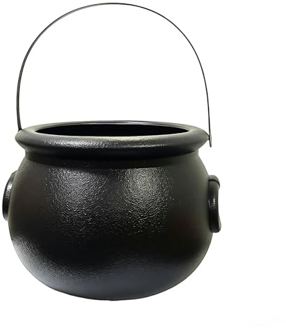 JUFYVO 22cm Trick or Treat Cauldron Witch Bucket Halloween Candy Bucket Decorative Witch Pot Handle Plastic Basket for Party Favors Holiday Decor
