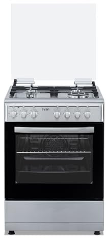 Svan Cocina Mixta Gas Butano, 4 Zonas de Cocción, Horno 56 L, Inox, SKMW4601X. Control Manual, Quemador WOK Triple Llama, 6 Programas de Cocción, Compartimento Bombona, Cristal en Puerta Doble Capa, T