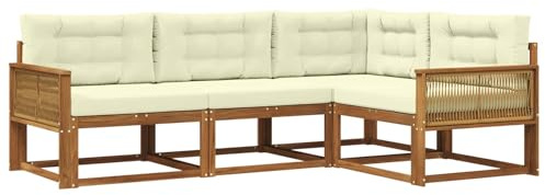vidaXL Outdoor-Sofagarnitur mit Kissen 4 pcs Natur und Creme, Anpassbare Gartenmöbel, modernes Patio-Sofa, gemütliche Sitzgruppe, wetterfest und robust