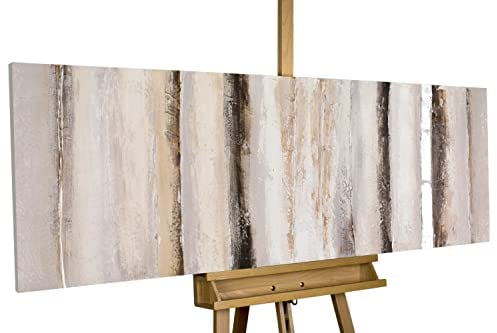 KunstLoft Leinwandbild | 100% HANDGEMALT | 150x50cm | Gemälde 'Vanilla Sky' | Abstrakt | Beige Braun | Wandbild Wohnzimmer