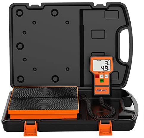 Elitech Báscula Electrónica Refrigerante 50KG de medición más Pesada para HVAC, Escala de Recuperación de Peso de Carga Electrónica de Refrigerante Inalámbrico LMC-100F+