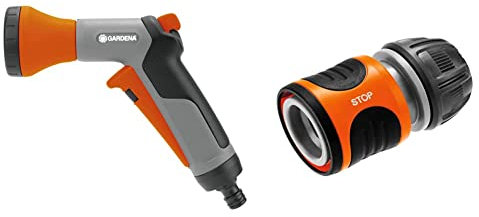Pistolet-Arrosoir Multijet Classic de Gardena : Lance d'Arrosage des Plantes en Pot et des Massifs & Raccord d'Arrosage Aquastop 13 mm (1/2'') et 15 mm (5/8) : Connecteur avec Aquastop, Powergrip