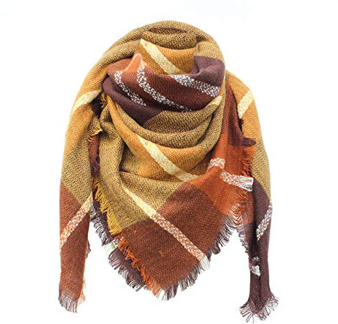 Tybiky Damen Schal Kariert übergroßer Warm Weich Strickschal Karo XXL Winterschal Herbstschal Wolleschal Frauen Deckenschal Halstuch Scarf Poncho Cape (Gelb)