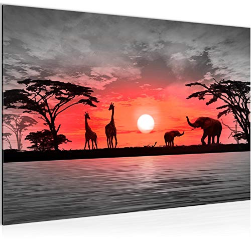 Runa Art Bild Afrika Sonnenuntergang Modern Wandbilder Wohnzimmer Schlafzimmer 1 Teilig - Made In Germany - Panorama Rosa Grau Flur 000215b
