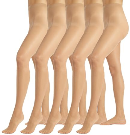 PIKY 5 Pairs Women Tights, Sheer Pantyhose, Shiny Nylons Stockings, 15 Den | Silky Soft Feel, Satin Sheen Finish, Reinforced Toe & Soft Comfort Brief for Lightweight Everyday Comfort. Made in Italy