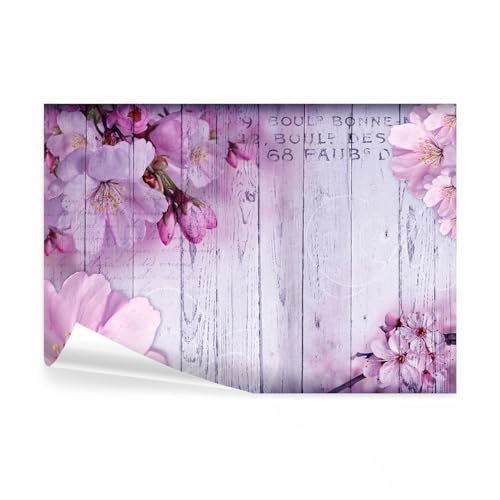 decomonkey - Papier Peint Panoramique Fleurs 150x105 cm - Décoration murale – Tapisserie décorative pour chambre salon - Bois fleurs inscriptions nature en français plantes texture vintage