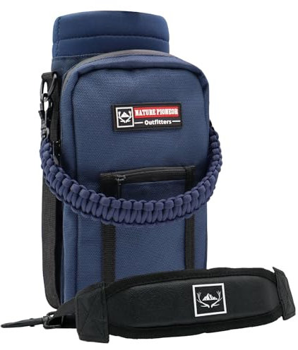 NATURE PIONEOR Water Bottle Holder with Adjustable Strap - 25/32/40oz Insulated Water Bottle Carrier Sling Sleeve with Paracord Handle & 2 Storage Pockets, Hiking, Camping, Gym