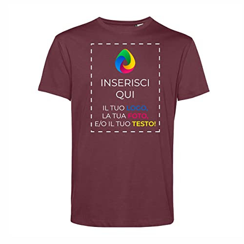 Teetaly Maglietta T-Shirt Personalizzata Stampa Fronte Retro Uomo in Cotone Organico (Bordeaux, M)