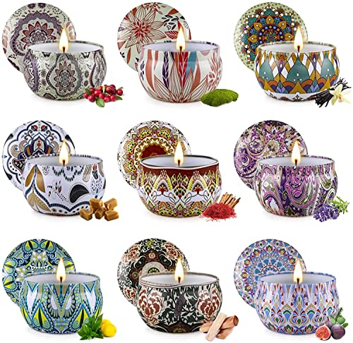 Duftkerze, TOFU Duftkerzen Geschenkset Geschenke für Frauen 9-Teiliges Set, 540 G, Brenndauer 180 Std, Lavendel, Vanille Duftkerzen, Yoga, Badezimmer, Geburtstagsgeschenk für Frauen, Valentinstag
