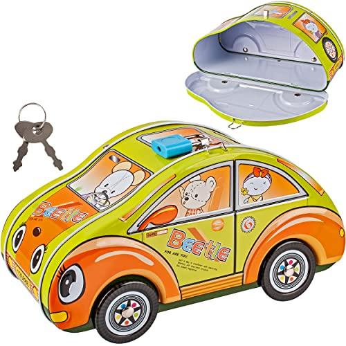 alles-meine.de GmbH Spardose - Verschiedene Modelle frei wählbar - Auto - grün mit 2 Schlüssel und Schloss - stabile Metall Sparbüchse - 21 cm - Verschluss - Sparschwein - Sch..