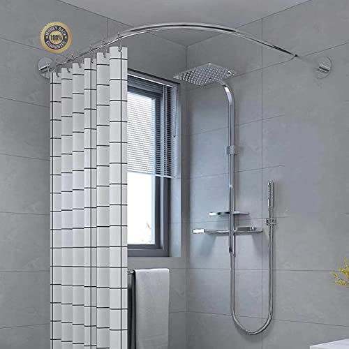 SJASD Tringle à Rideau de Douche en Forme de L,d'angle Montage Mural,Acier Inoxydable Extensible Baignoire Rideau Rail Barre,Barre Rideau Douche sans Perçage pour Chambre Bureau Douche